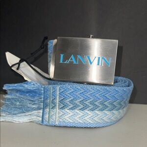 NEW $390 Lanvin 80 Silver Buckle Blue white Ombre chevron Belt